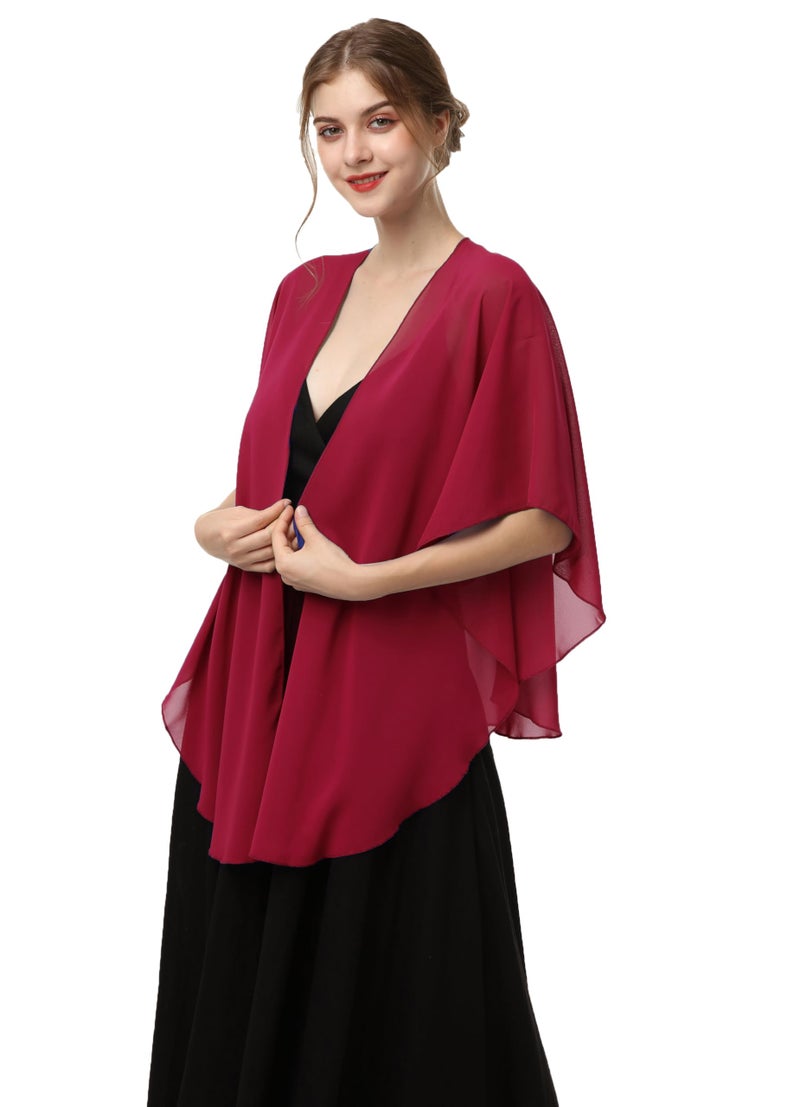 Hotshawl Womens Chiffon Shawls and Wraps, Wedding Party Shawl Scarf for Evening Dresses (Wine Red) - Image 2